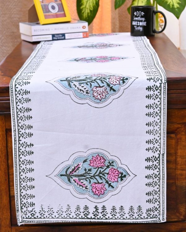 Elegant Pink Handblock Print Table Runner | 14 x 70 inches For Discount