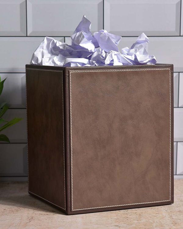 Elegant Faux Leather with Contemporary Design Dustbin | 5 L | 9 x 11 inches For Sale