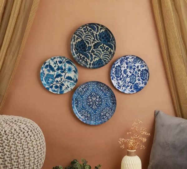 Blue Pottery Wall Art | Pack of 4 For Sale