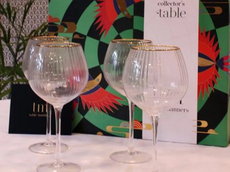 Trendy Gold Rim Crystal Wine & Champagne Glasses | Set of 4 Sale