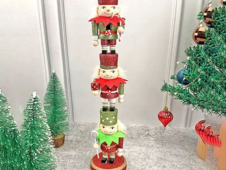 3 Tier Stacked Wooden Elves Christmas Table Decor | 16 x 4 inches For Sale