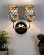 Colorful Artistic Mosaic Glass Wall Mounted Dual Lamp With Steel Base | Set of 2 | 5 x 11 x 14 inches Online