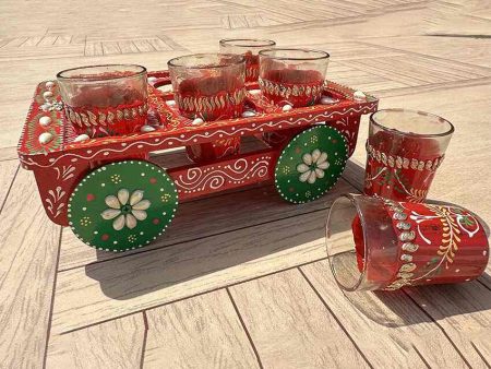 Playful Charm Chai On Wheels Tea Glass With Cart | 7 Pieces Hot on Sale