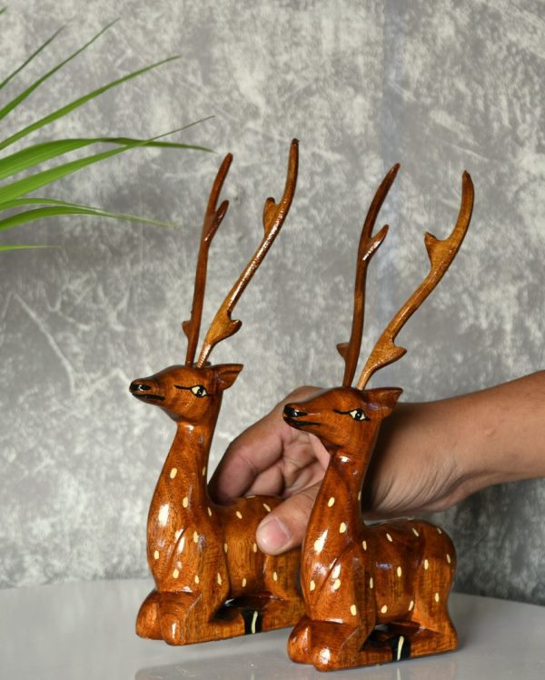 Sitting Wooden Deer | Set Of 2 Online