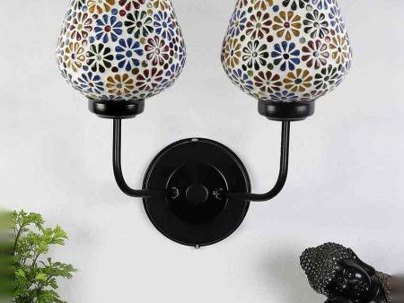 Elegant Mosaic Glass Wall Mounted Dual Lamp With Iron Base | Set of 2 | 5 x 11 x 14 inches Online Sale