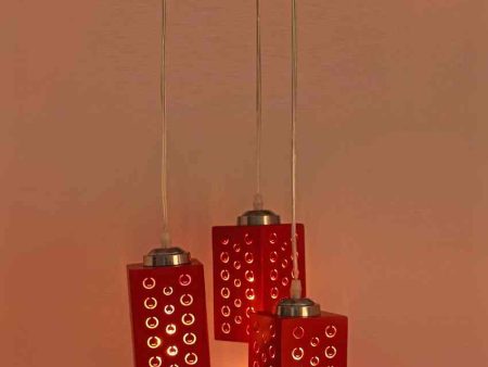 Artistic Metal Fitting Three Light Wooden Shade Pendant Ceiling Lamp | 10 x 10 x 26 inches For Sale