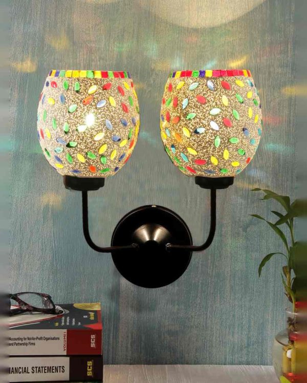 Charming Mosaic Glass Wall Mounted Dual Lamp With Iron Base | Set of 2 | 5 x 11 x 14 inches Online