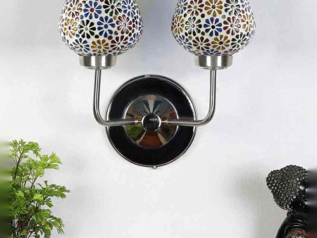 Colorful Unique Mosaic Glass Wall Mounted Dual Lamp With Steel Base | Set of 2 | 5 x 11 x 14 inches Discount