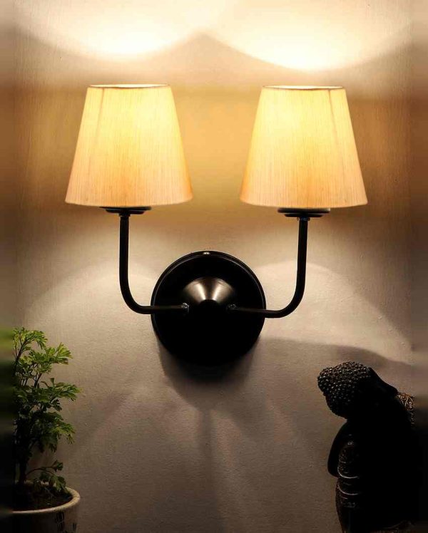 Elegant Cotton Wall Mounted Dual Lamp with Iron Base | Set of 2 | 4 x 13 inches Online Sale