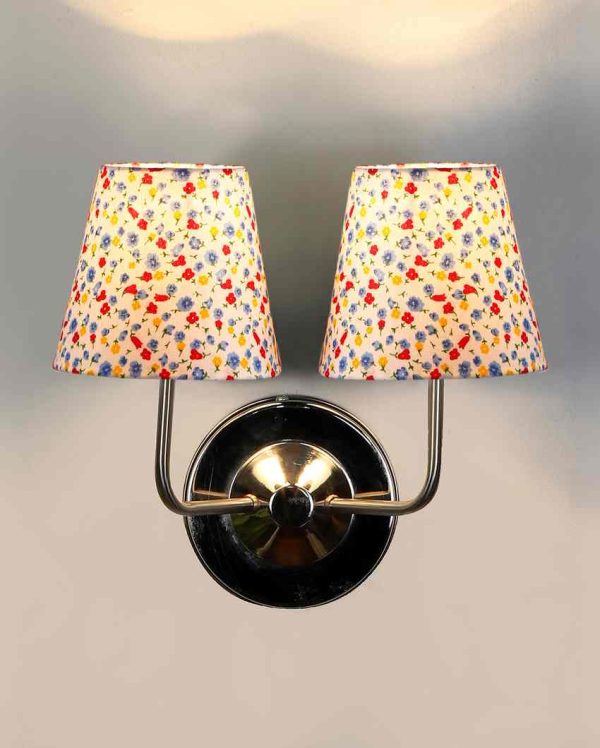 Elegant Classic Refined Cotton Wall Mounted Dual Lamp With Steel Base | Set of 2 | 4 x 13 inches For Sale