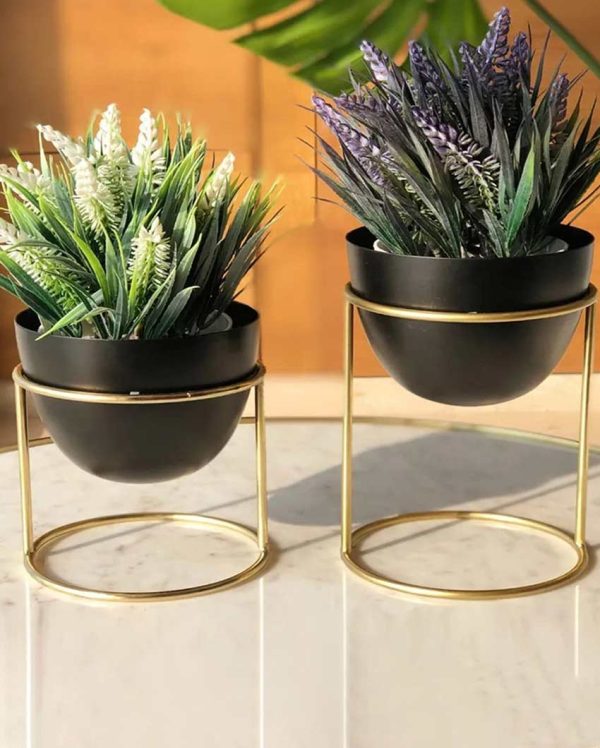 Elegant Metal Design Stand With Planter Pot Without Plant | Pack of 2 For Sale