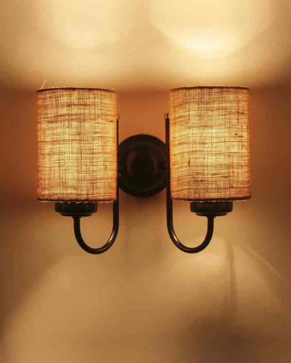 Elegant Jute Wall Mounted Dual Lamp Iron Base | Set of 2 | 12 x 6 x 9 inches Supply