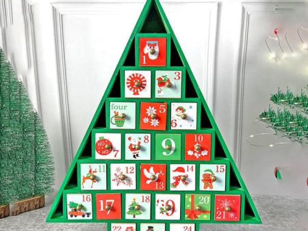 Wooden Green Tree Shape Advent Calendar For Christmas | 16 x 15 x 3 inches Supply