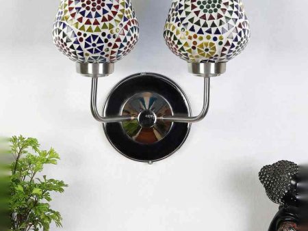 Artful Mosaic Glass Wall Mounted Dual Lamp With Steel Base | Set of 2 | 5 x 11 x 14 inches Online