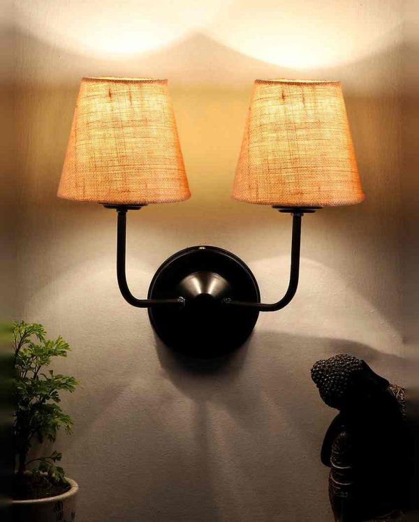 Earthy Jute Wall Mounted Dual Lamp Iron Base | Set of 2 | 4 x 13 inches Online Hot Sale