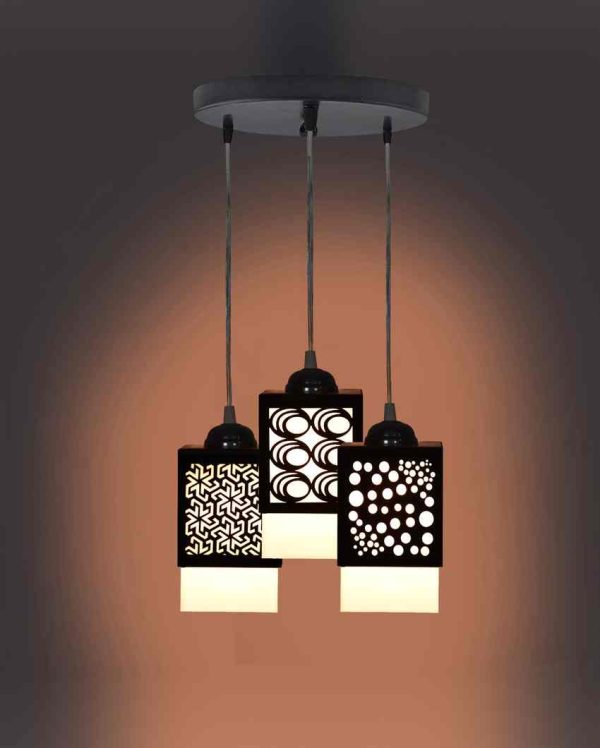 Estético 3 Lights Wooden Premium Hallway Ceiling Lamp | 5 x 6 x 32 inches For Sale