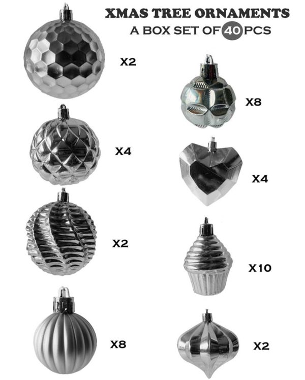 Bright Silver Theme Christmas Ornaments | 15 x 5 inches For Sale