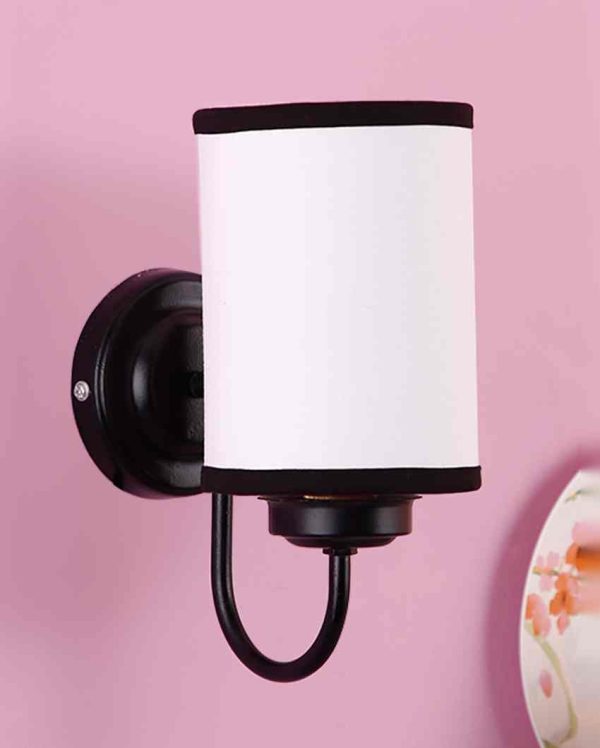 Contrast White & Black Cotton Wall Mounted Lamp With Iron Base | 7 x 4 x 9 inches Cheap