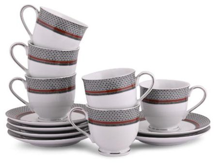 Burgundy Porcelain Cup & Saucer Set | Set Of 6 cups & 6 saucers Online