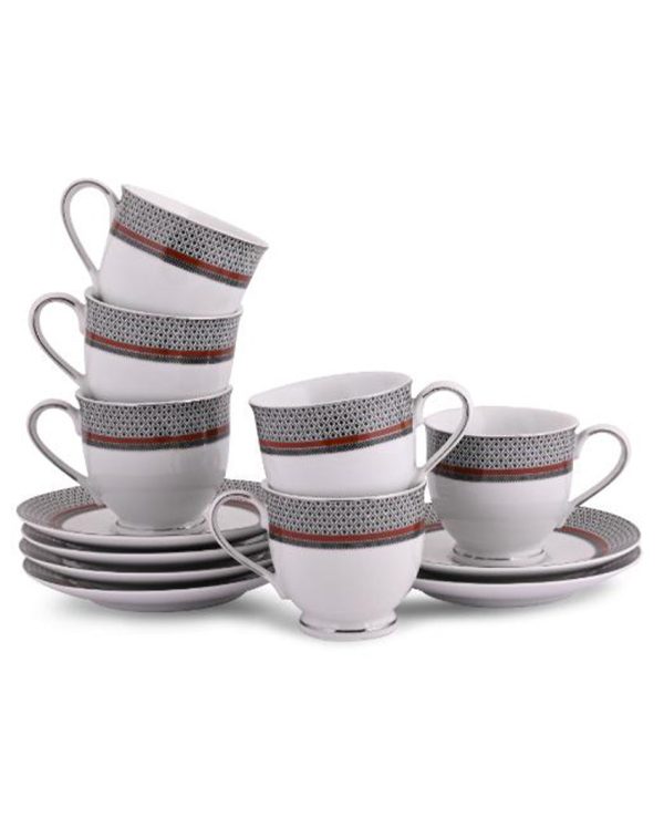 Burgundy Porcelain Cup & Saucer Set | Set Of 6 cups & 6 saucers Online