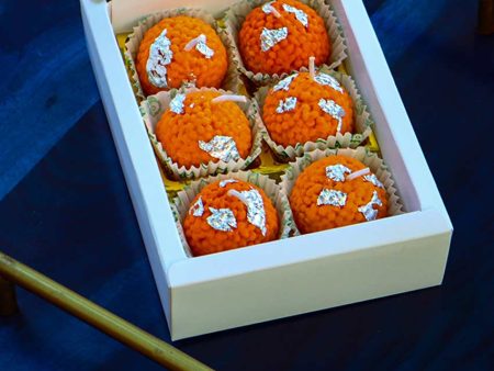 Delicious Laddoo Soy Wax Orange Candle | Set of 6 | 15.2 x 12.7 x 5.1 cm   6 x 5 x 2 inches Sale