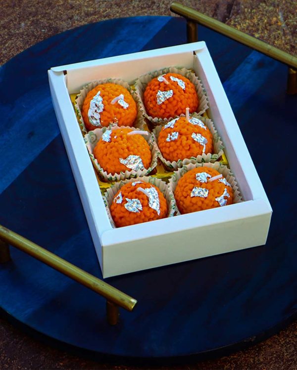 Delicious Laddoo Soy Wax Orange Candle | Set of 6 | 15.2 x 12.7 x 5.1 cm   6 x 5 x 2 inches Sale