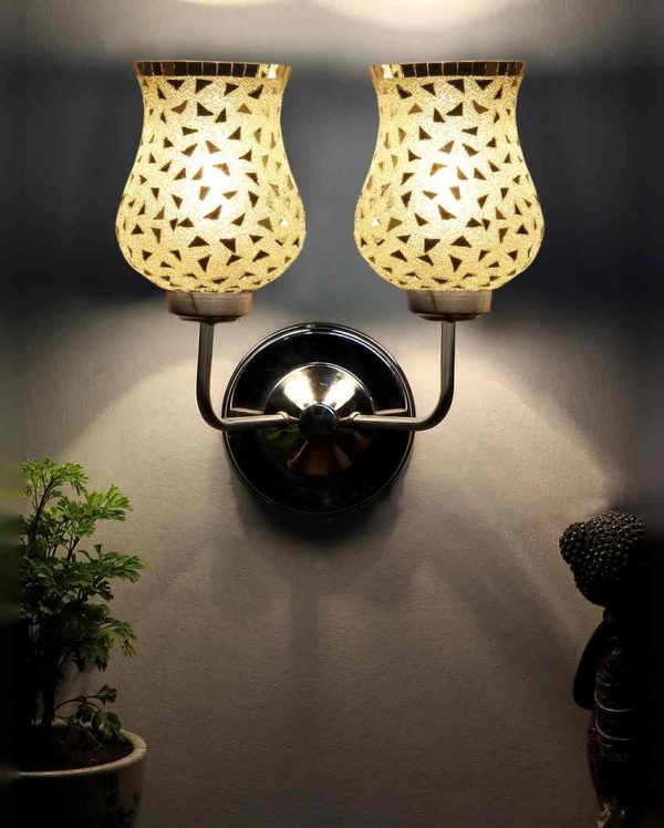 Elegant Detailed Mosaic Glass Wall Mounted Dual Lamp With Steel Base | Set of 2 | 5 x 11 x 14 inches on Sale