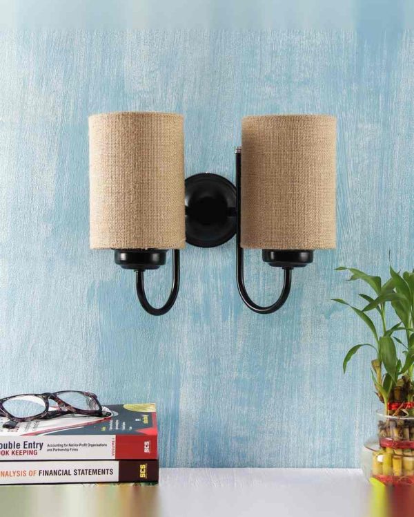 Elegant Jute Wall Mounted Dual Lamp Iron Base | Set of 2 | 12 x 6 x 9 inches Supply