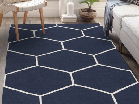 Navy Handwoven Atrium Cotton Durable Carpet Online now