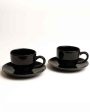 Sleek Black Ceramic Stoneware Tea Cup and Saucer | Set of 2 | 200 ML Hot on Sale