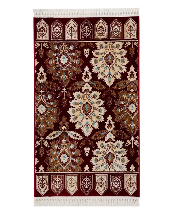 Luxurious Detailed Burgundy & Cream Polyester Gulmarg Area Carpet on Sale