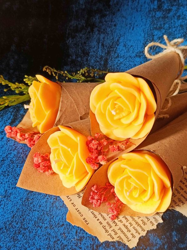 Yellow Rose Candle Flower Bouquet | 6.35 x 15.24 cm   2.5 x 6 inches For Discount