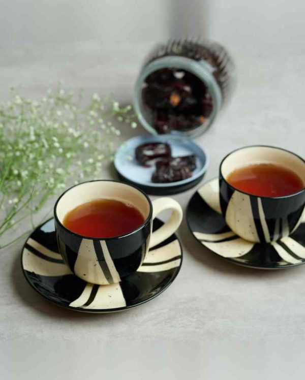 Splash Stoneware Tea Cup and Saucer | Set of 2 For Sale