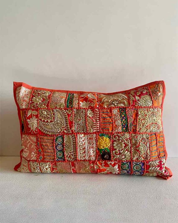 Orange Patchwork Cotton Pillow Covers | Set Of 2 | 24 x 16 inches Supply