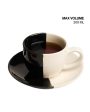 Minimalist Fifty Fifty White Ceramic Stoneware Tea Cup and Saucer | Set of 2 | 200 ML Hot on Sale