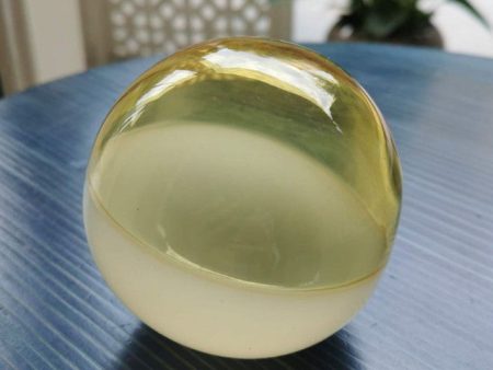 Yellow & White Unique Art Glass Hand Blown Sphere Online now