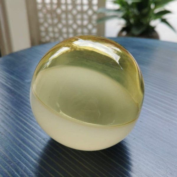 Yellow & White Unique Art Glass Hand Blown Sphere Online now