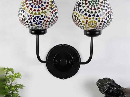 Decorative Artistic Mosaic Glass Wall Mounted Dual Lamp With Iron Base | Set of 2 | 5 x 11 x 14 inches Online now