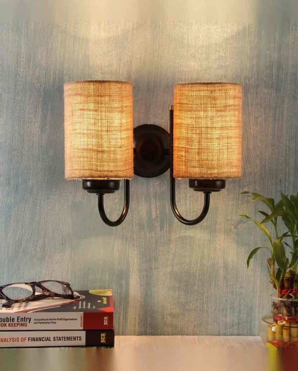 Elegant Jute Wall Mounted Dual Lamp Iron Base | Set of 2 | 12 x 6 x 9 inches Supply