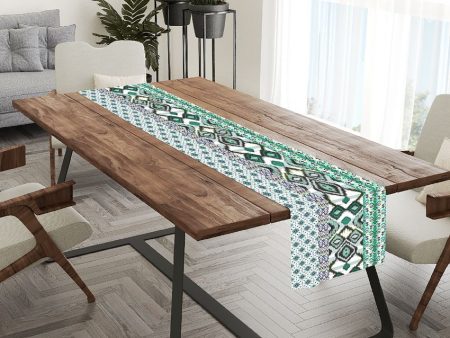 Green & White Abstract Table Runner For Discount