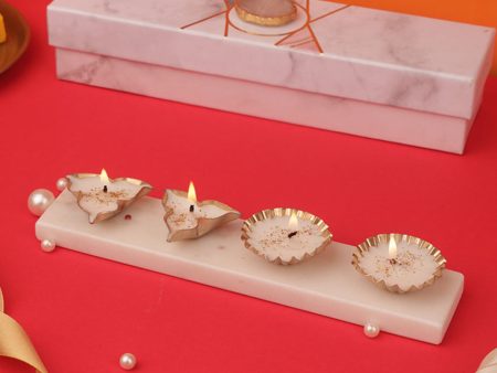 4 Metal Tealights with Marble Base Set For Sale