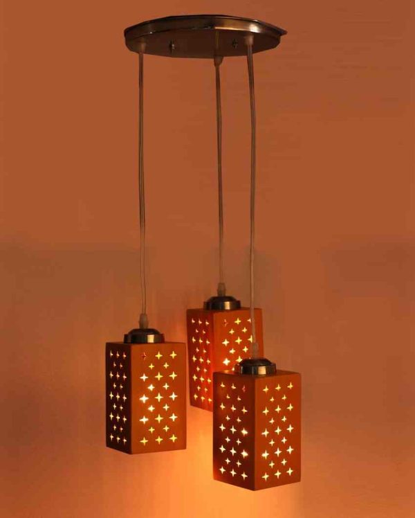 Chic Metal Fitting Three Light Wooden Shade Pendant Ceiling Lamp | 10 x 10 x 26 inches Fashion