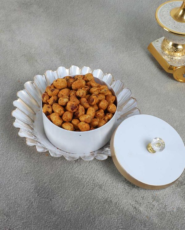 Sophisticated Golden and White Jar With Plate Dry Fruit Platter | Pack of 2 | 200 ML Hot on Sale