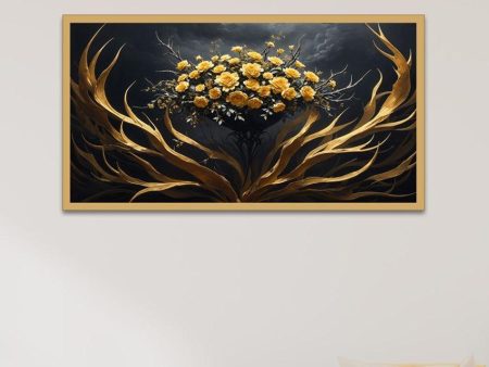 3D Yellow And Gold Flower Painting With Floating Frame Online