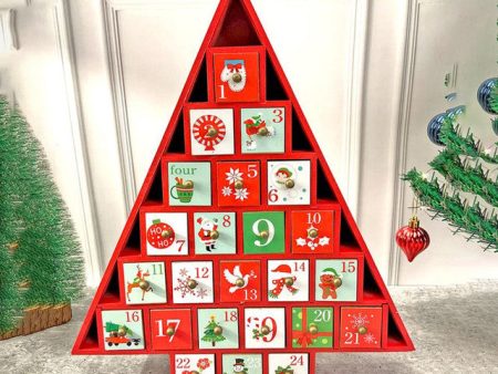 Wooden Red Tree Shape Advent Calendar For Christmas | 16 x 15 x 3 inches Fashion