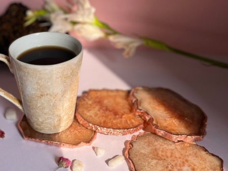 Beautiful Rose Gold Plated Crystal Agate Stone Coasters | Multiple Colors | Set Of 4 | 4 inches Fashion