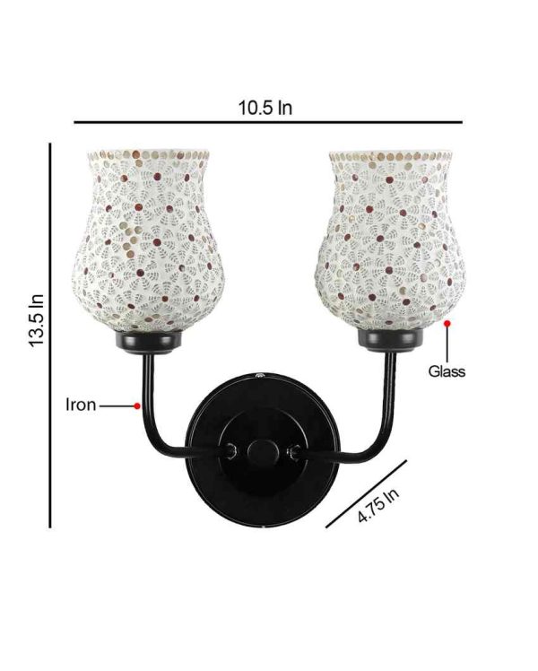 Decorative Unique Mosaic Glass Wall Mounted Dual Lamp With Iron Base | Set of 2 | 5 x 11 x 14 inches Online Sale