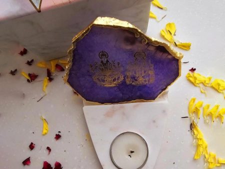 Purple Laxmi Ganesha Agate with Marble Base Tea Light | 4 x 4.5 x 4 inches Supply