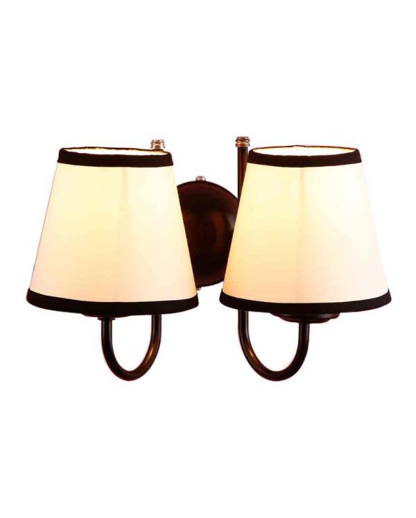 Chic White & Black Cotton Wall Dual Lamp Iron Base | Set of 2 | 12 x 6 x 9 inches Supply