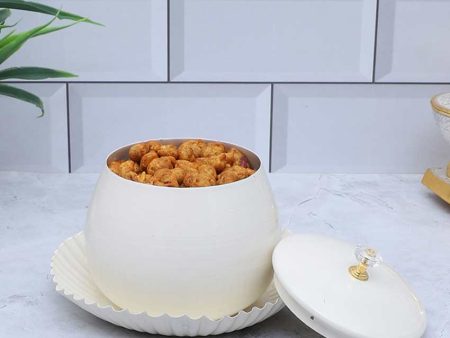 Stylish Golden and White Bowl Jar With Tray | Pack of 2 | 200 ML Discount